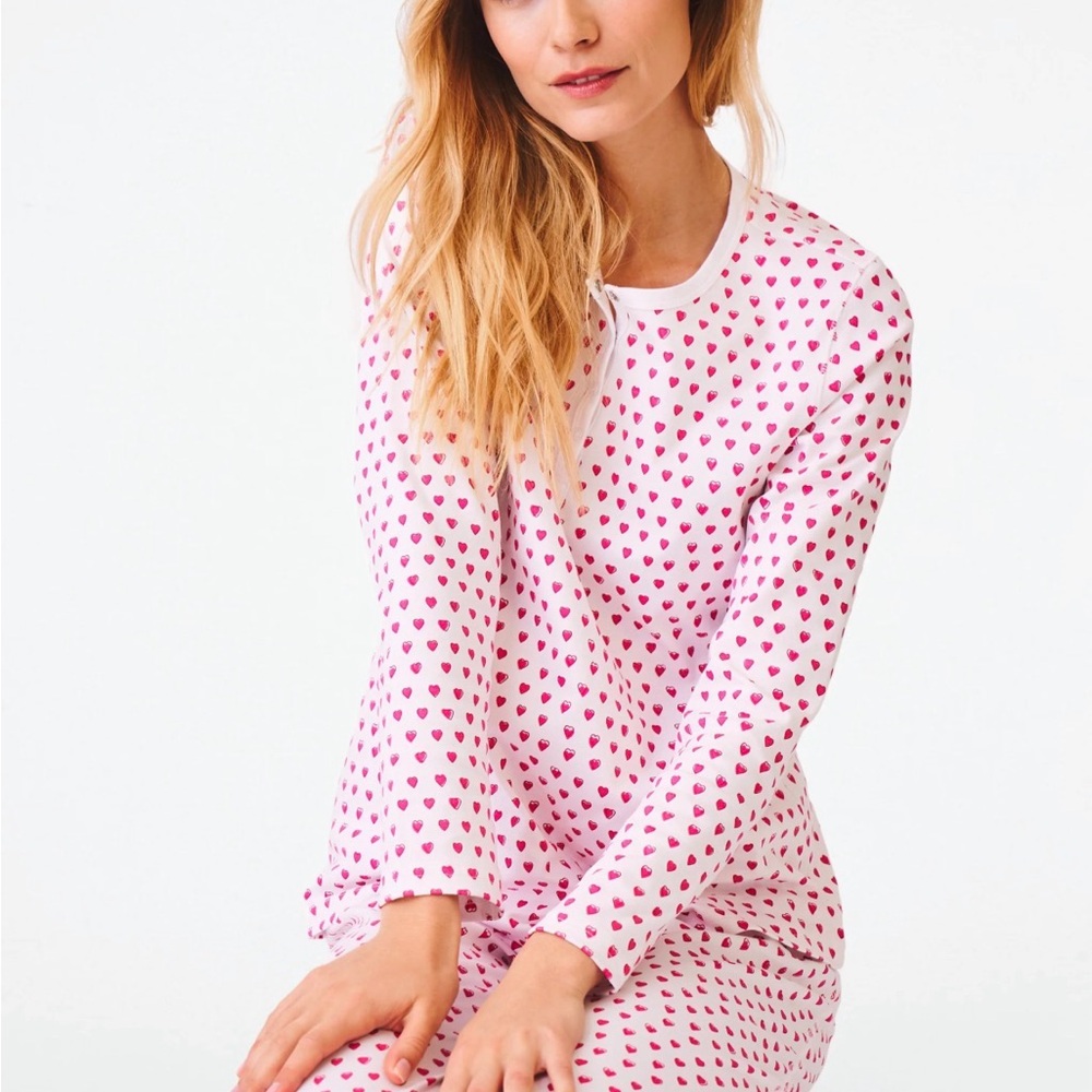 Roller Rabbit Pink Heart-Print Long Sleeve Sleep Set